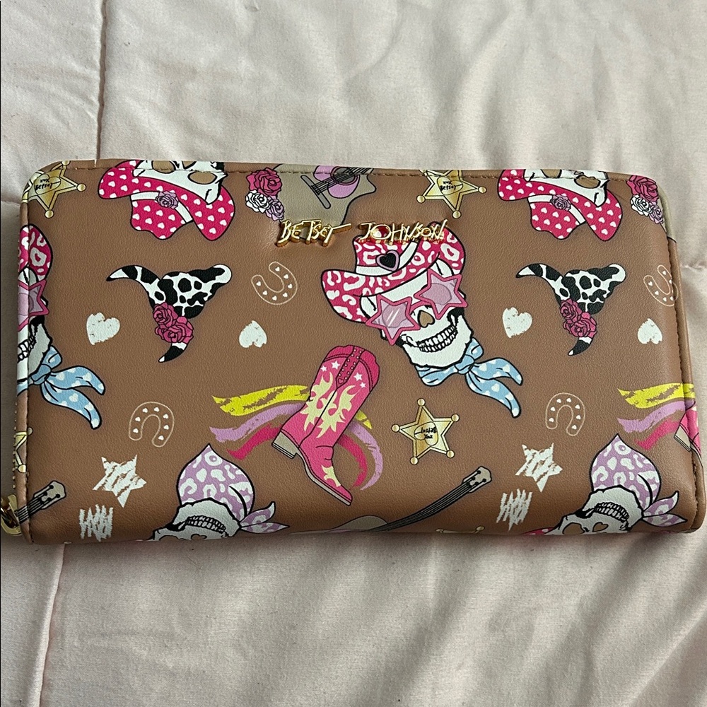 Betsey Johnson Brown Wallet with Pink and White Accents